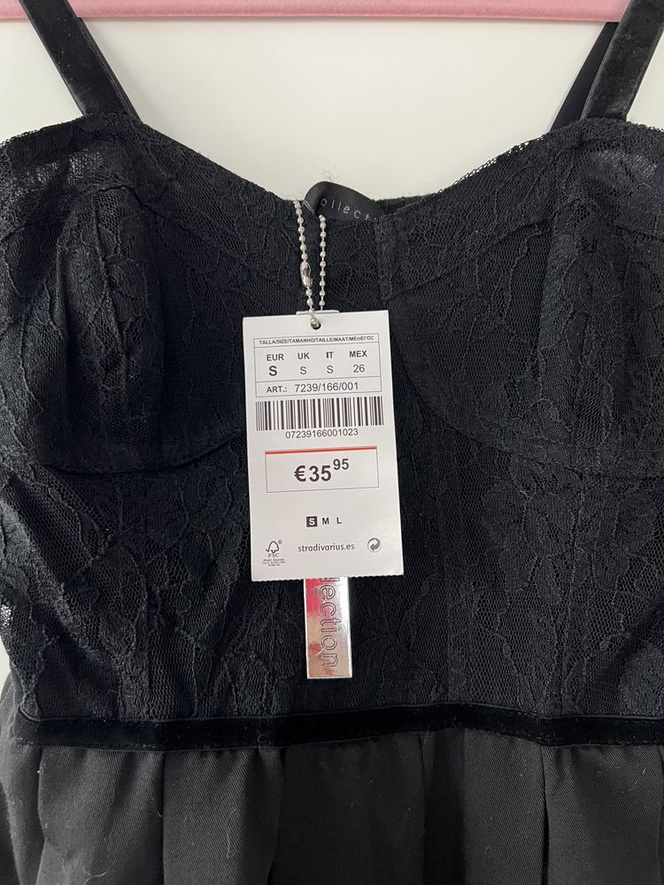 Stradivarius sukienka mała czarna rozkloszowana 36 S nowa koronka