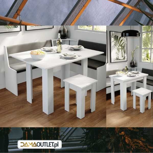 Stół rozkładany z taboretem biały 120x90-60x90 jadalnia DaMaOutelt.pl