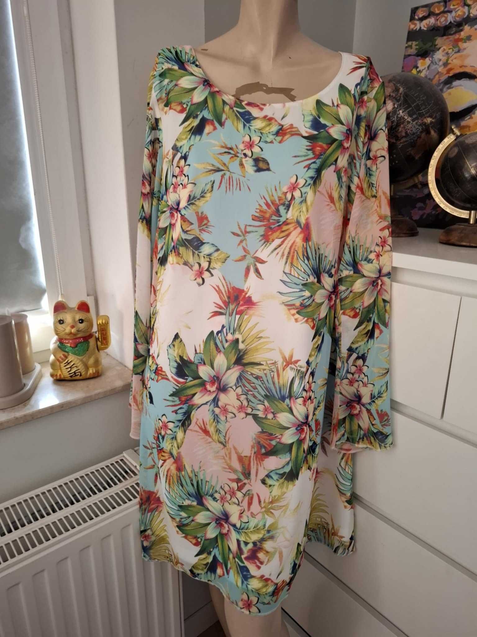 XXXL 46 Bodyflirt kolorowa zielona niebieska rózowa sukienka w kwiaty