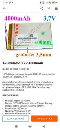 Akumulator Bateria Tablet 7, 8, 9'' 4000mAh 3,7V