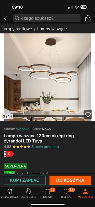 Lampa wisząca 120cm okręgi ring żyrandol  złota