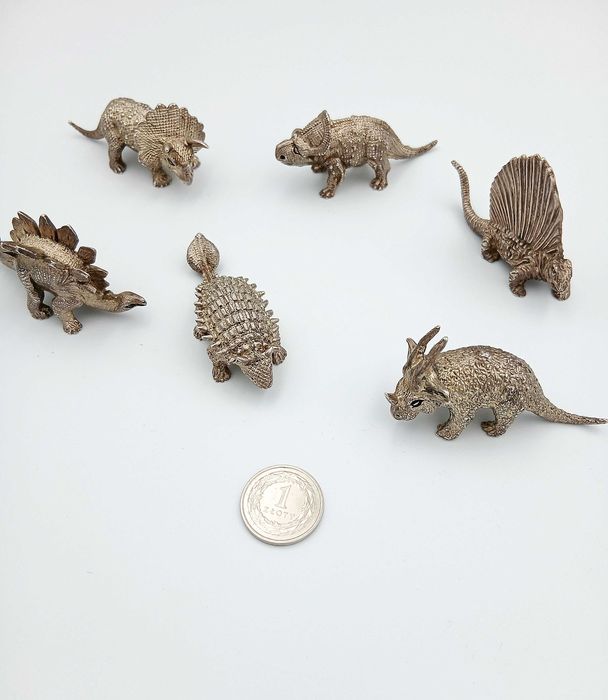 Figurki Kolekcjonerskie srebrne DINOZAURÓW 6 szt UNIKAT srebro P925