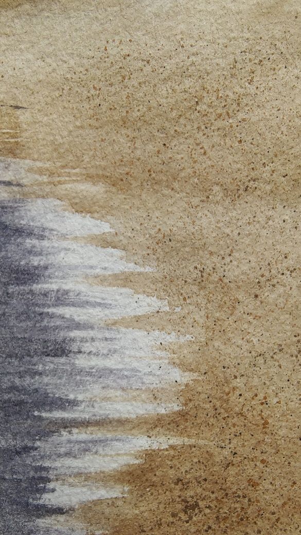 Spacer po plaży pokonywanie przeszkód akwarela obraz ręcznie malowany