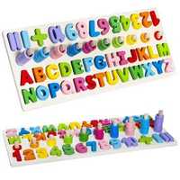 Układanka drewniana alfabet i cyfry zabawka edukacyjna