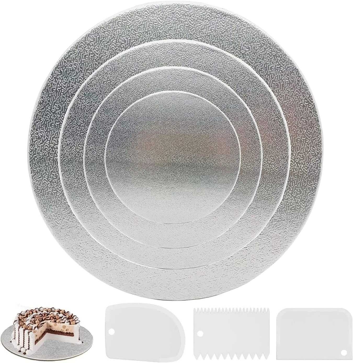 Okrągła podkładka podkładki pod tort 4 sztuki srebrne