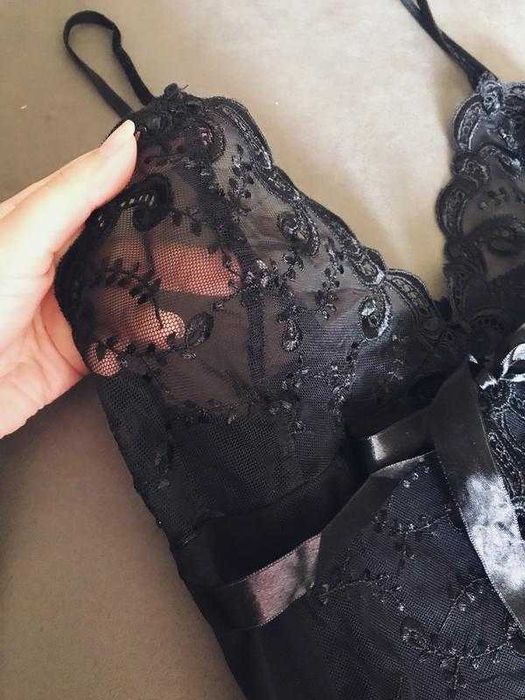 Спокусливий пеньюар | чорне мереживо S | нічна сорочка