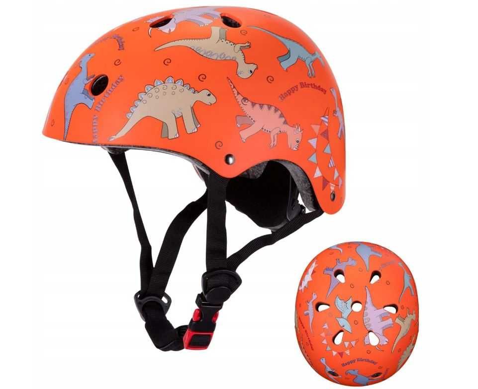 Kask Rowerowy Dzieciecy Regulowany Pomaranczowy Dinozaury  r.S