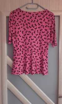 Bluzka damska typu baskinka różowo-czarna , rozmiar M