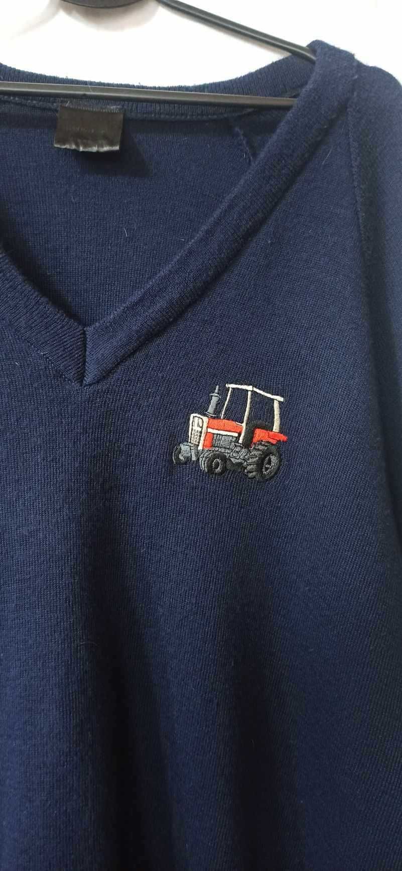 Sweter męski granatowy XL wełna naszycie traktor Gold