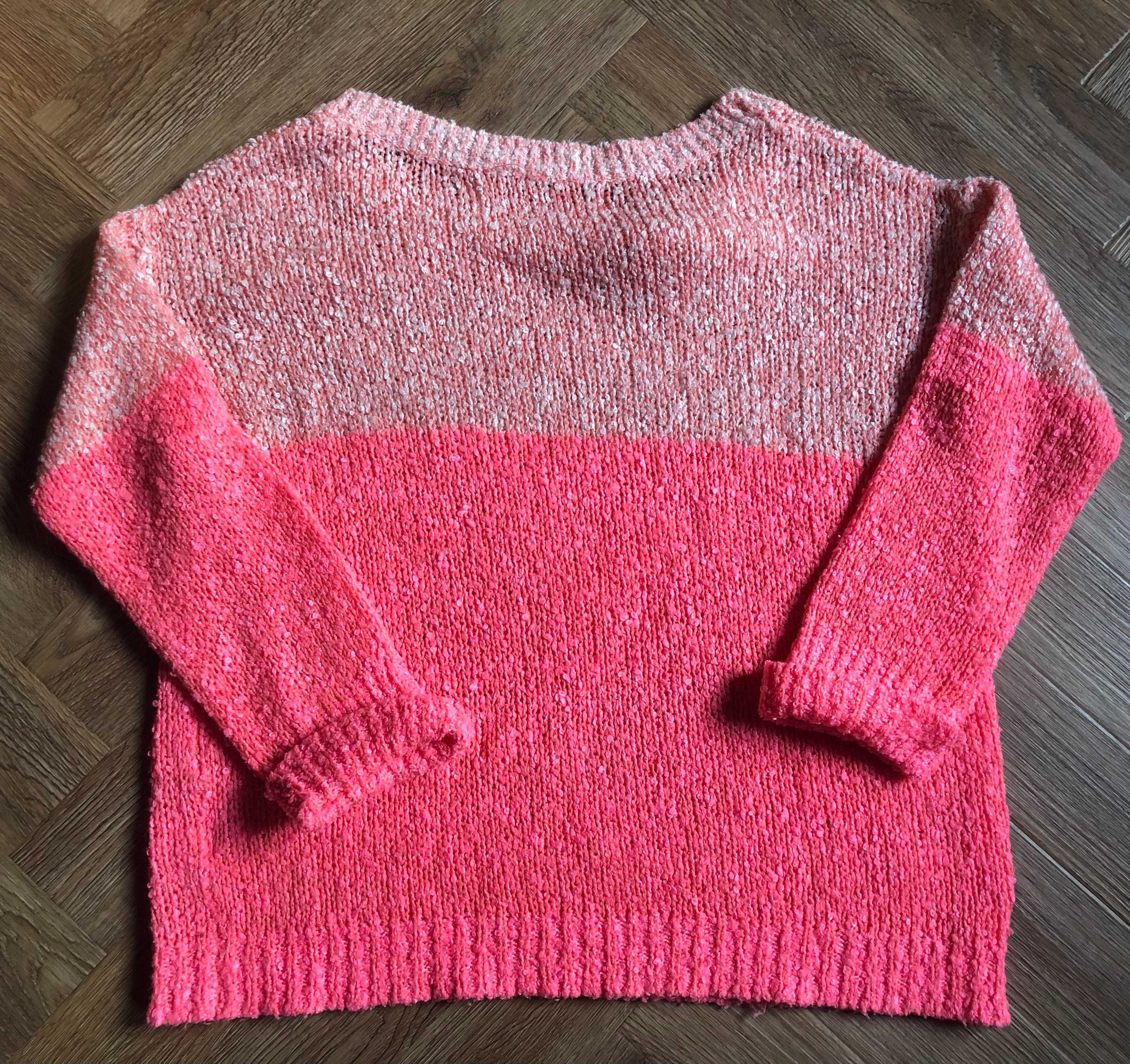 Cienki różowy sweter z podwiniętymi rękawami rozm. S 36 stan BDB