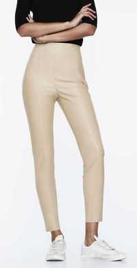 Zara kremowe nude spodnie legginsy z ekoskóry nowe r. 34/XS