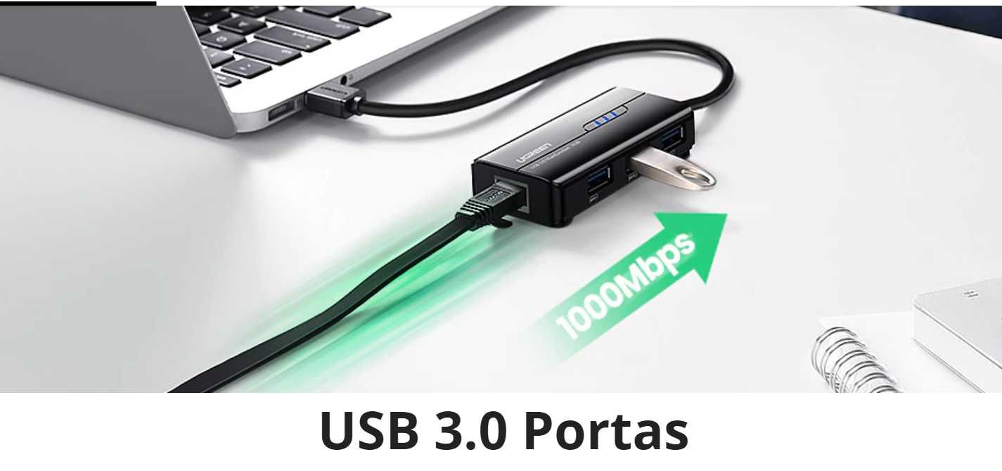 Hub Ugreen USB 3.0 para rede Ethernet 10/100/1000 (RJ45)