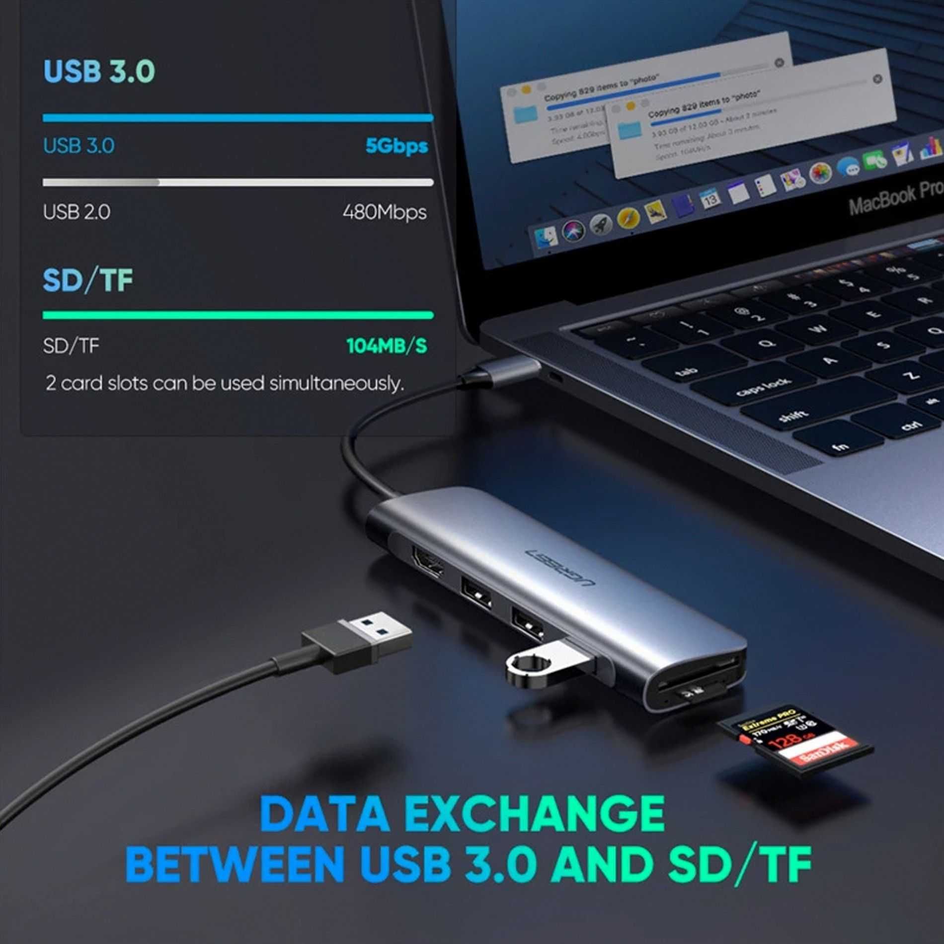 USB-C Dock station UGREEN 6 em 1 Prateado Novo - Garantia 3 anos