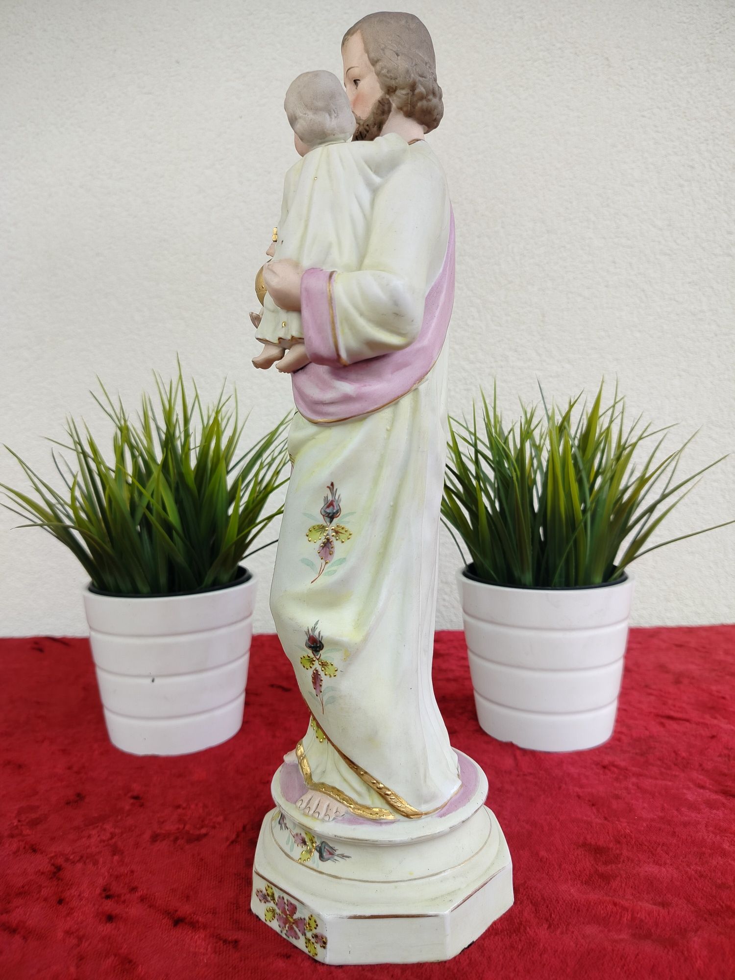 Stara biskwitowa figurka świętego Józefa z Dzieciątkiem Jezus porcelan