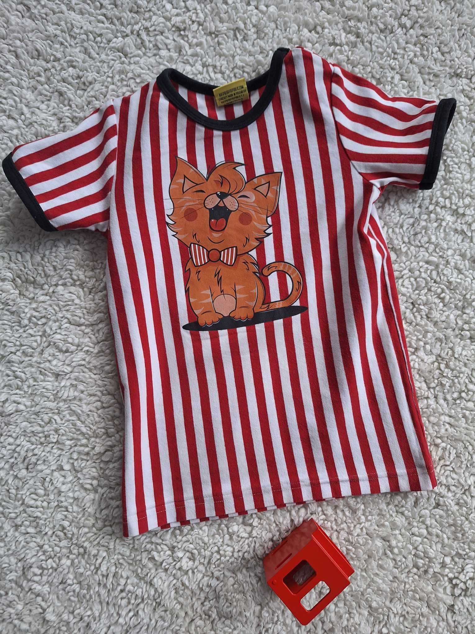 T-shirt w paski z kotem: Kicia Miau-Raspberry Republic, dzieci