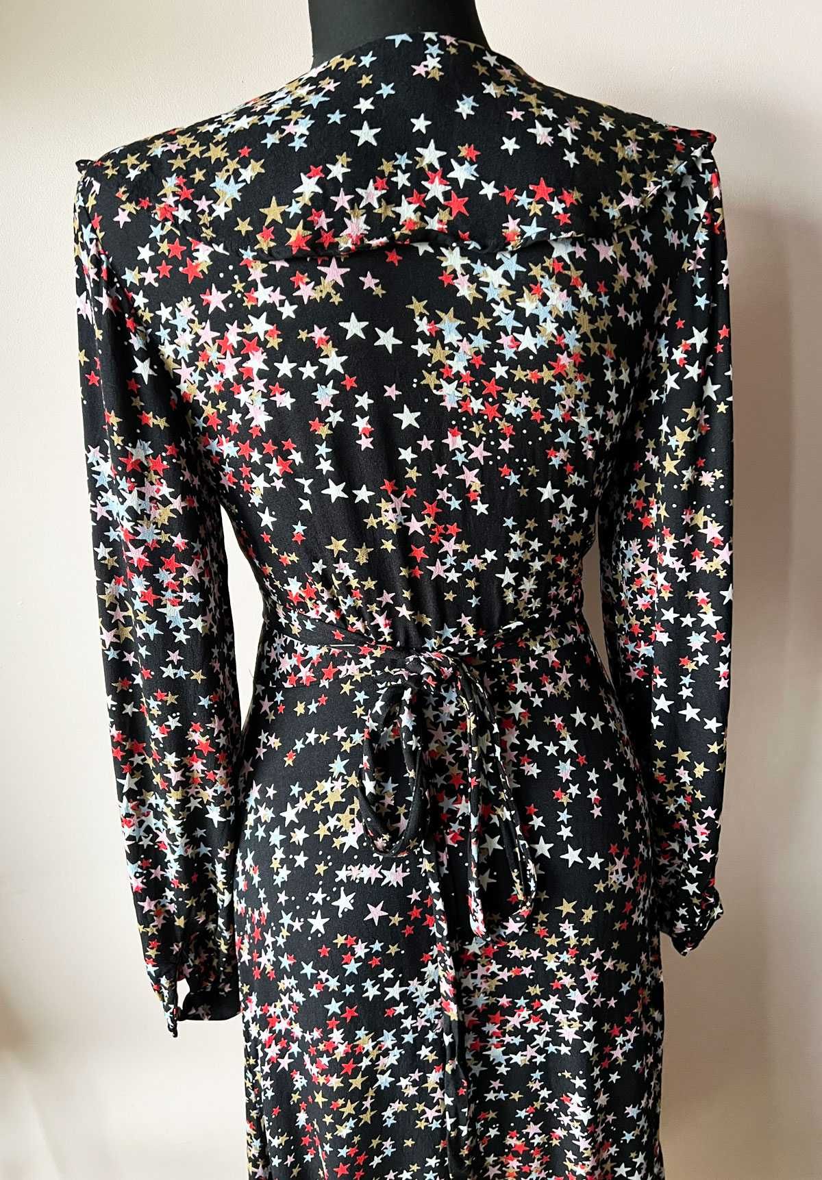 Marks&Spencer x Ghost czarna kopertowa długa sukienka gwiazdki r. 38 M