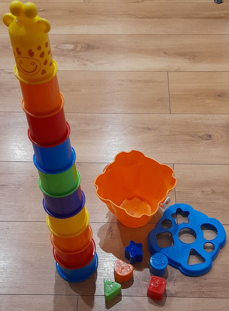 2 x klocki kubki wiaderko sorter żyrafa Fisher Price