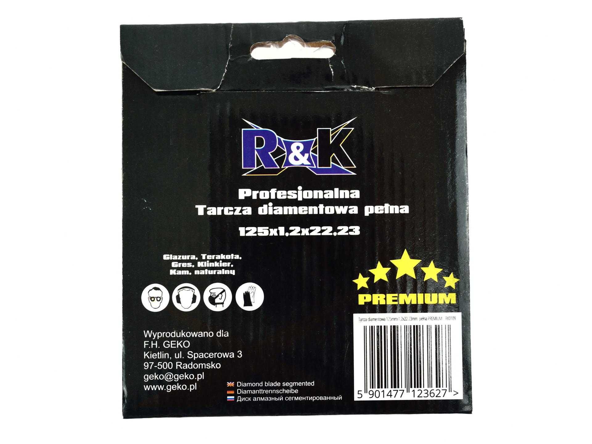 Tarcza diamentowa pełna "hot pressed" 125x22.23xh5mm RK