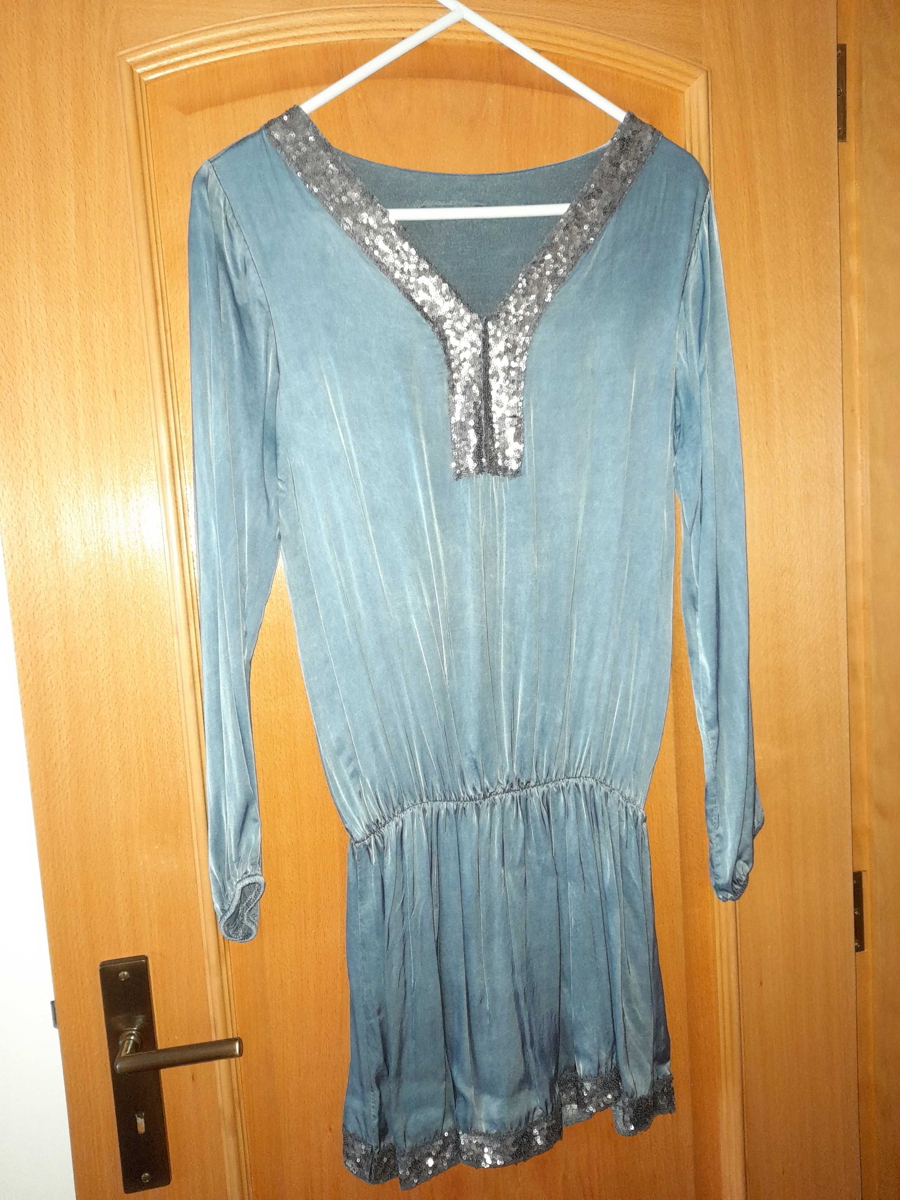 Vestido Azul com Lantejoulas, Tamanho Único, como novo