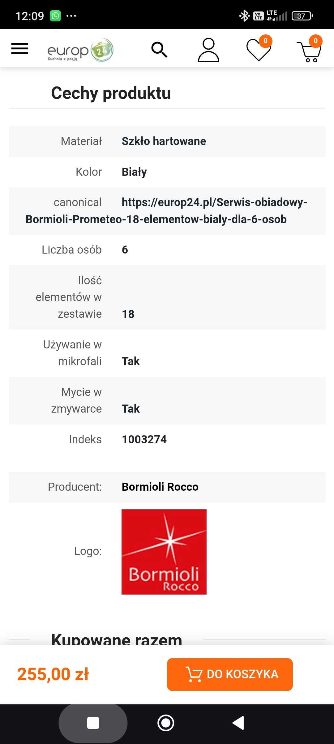 Zastawa obiadowa 18 elementów
