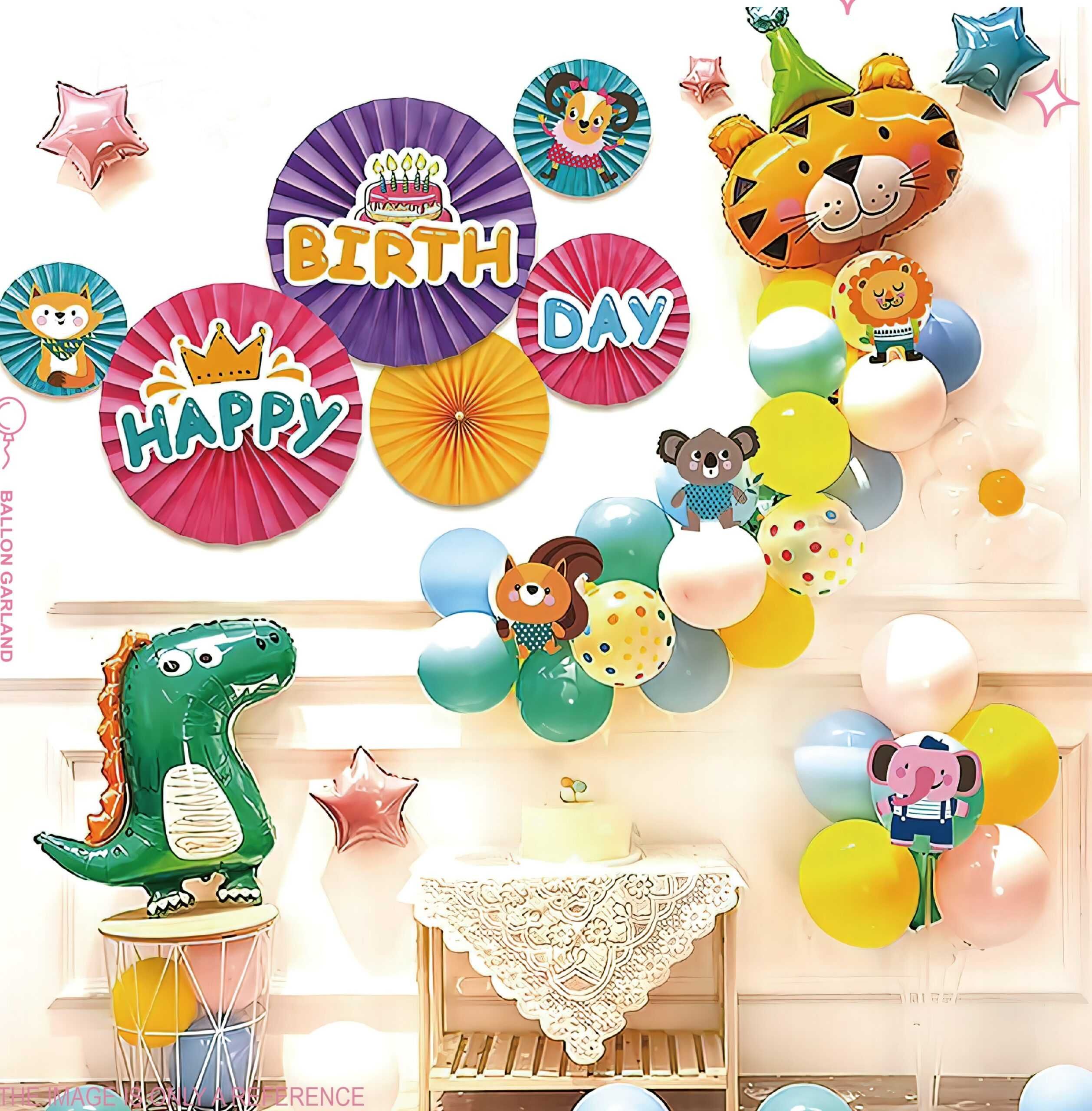 Girlanda z balonów Happy Birthday zoo zwierzęta folia lateks 45 szt