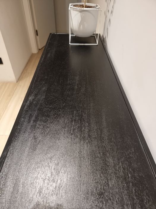 Konsola drewno metal z półką z marmuru