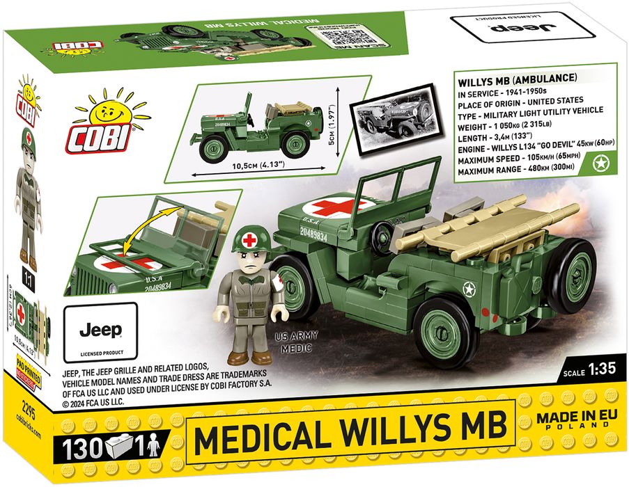 Klocki Cobi 2295 Pojazd Jeep Medical Willys Mb  Hc Ww2 130 El.