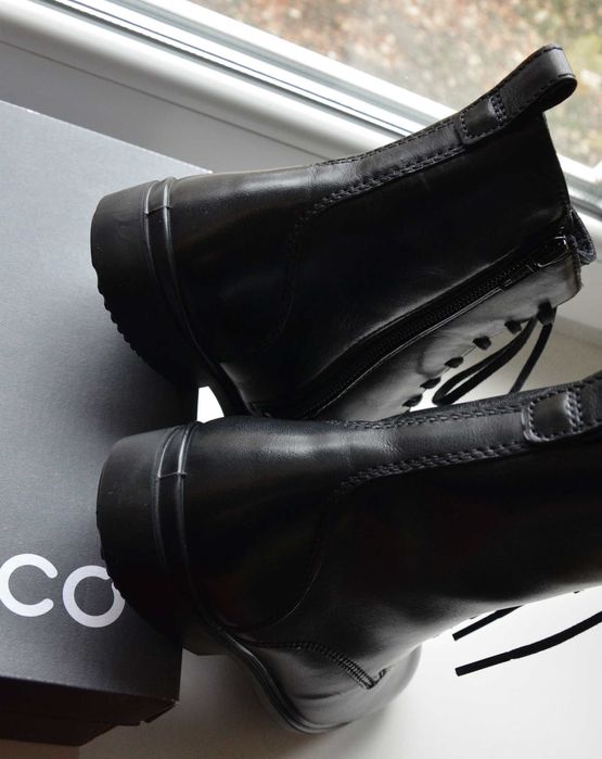 Ecco кожаные ботинки 37 24.5 женские полуботинки