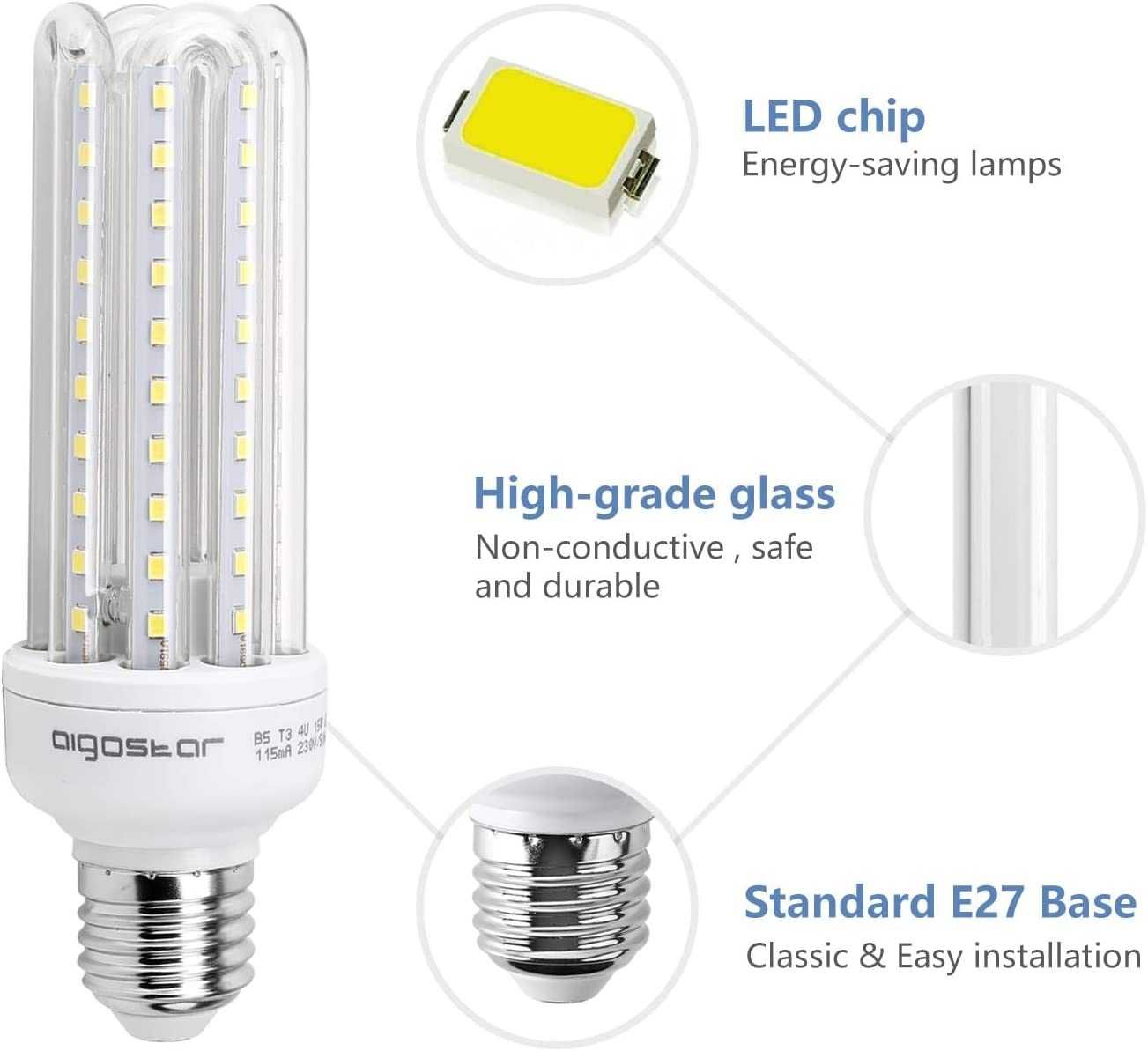 світлодіодні лампи LED B5 T3 4U E27, 360°, 15 Вт