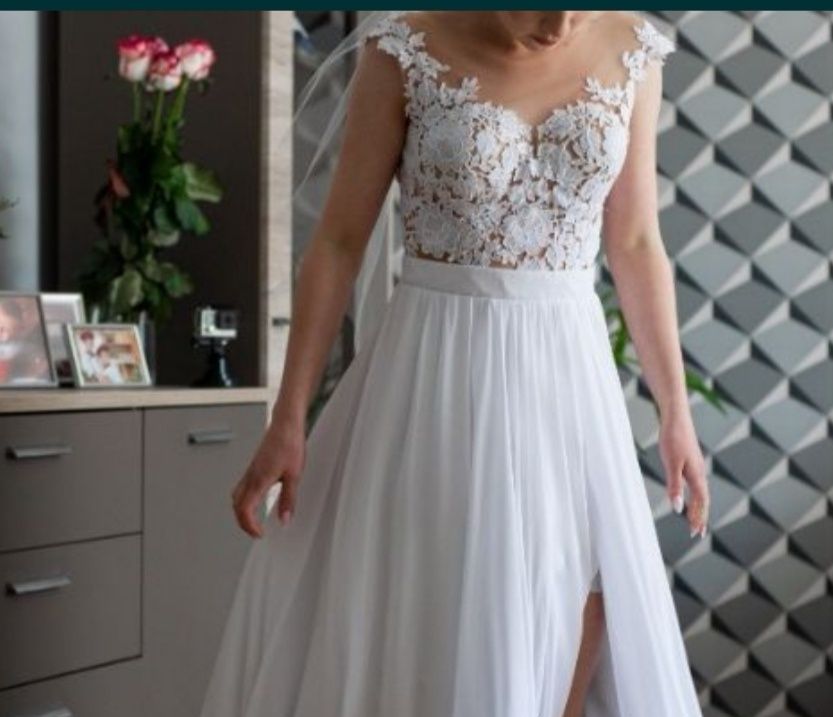 Suknia ślubna Selena Milla Nova 34 XS 160cm+9cm obcas koronka muślin