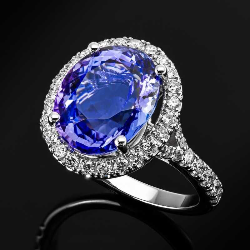WYJĄTKOWY śliczny pierścionek z TANZANITEM ~6.17ct i  brylantami