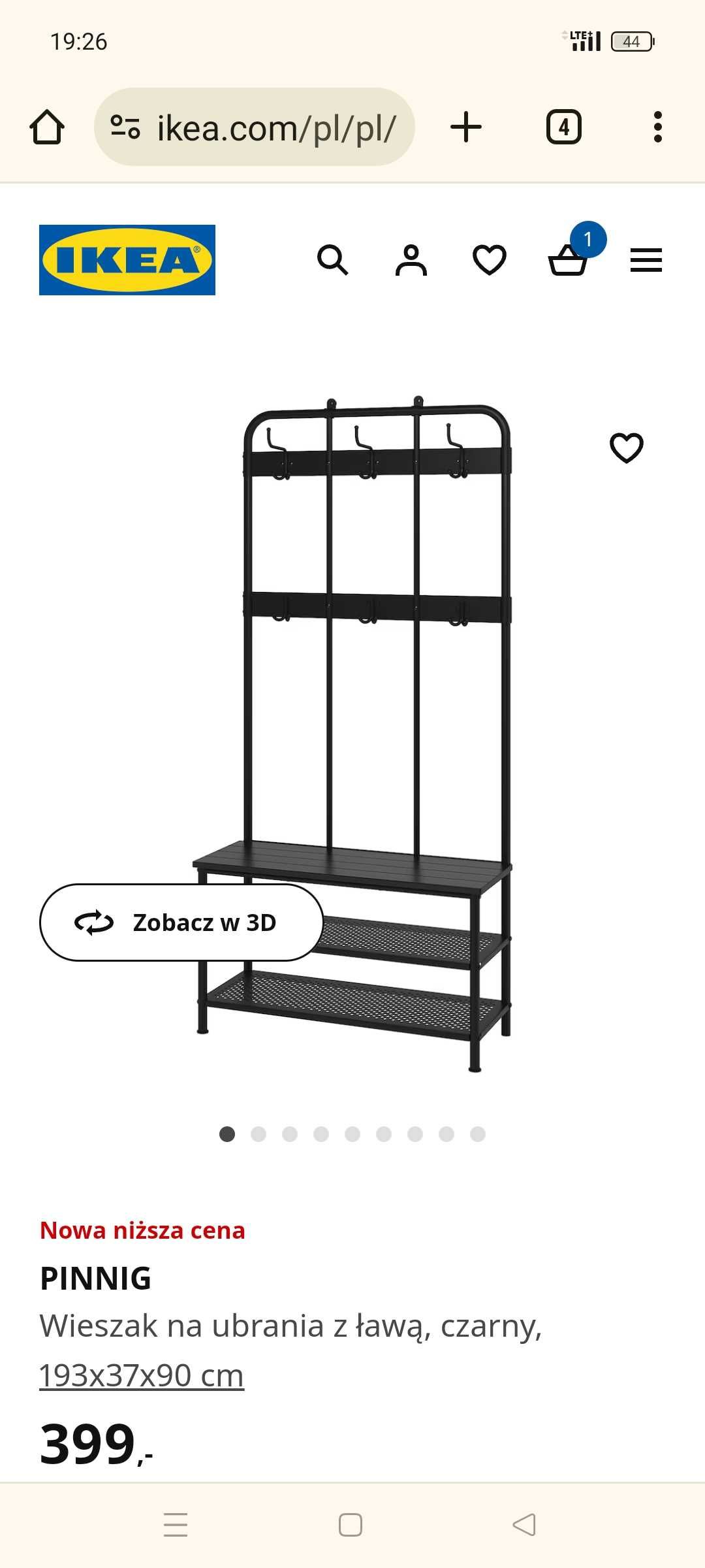 Wieszak Ikea Pinnig na ubrania z ławą, czarny