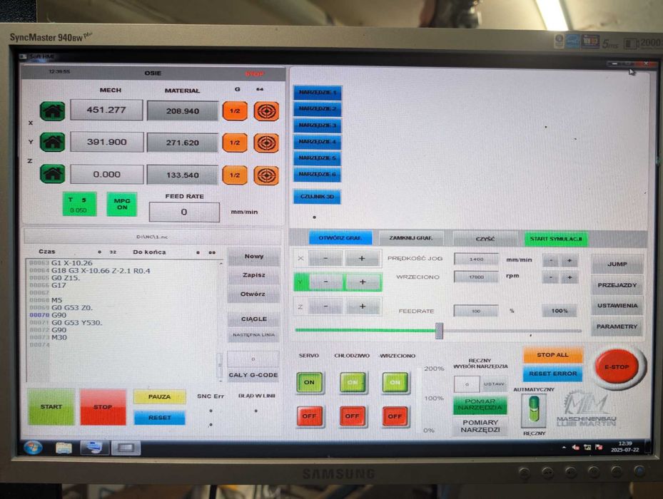 Frezarka CNC / Ploter CNC MLM STC753 Wrzeciono HITECO 9,5kW