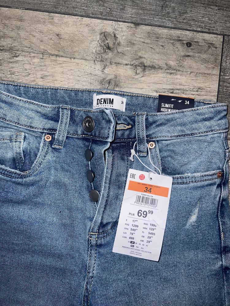 Spodnie jeansowe slom fit wysoki stan xs 34