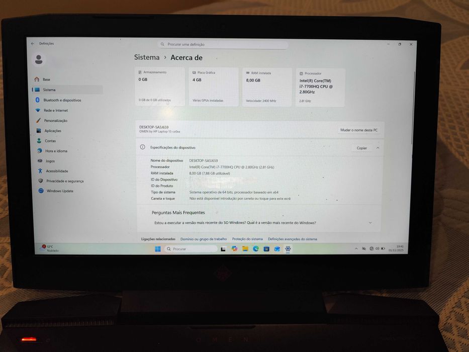 Portátil HP Omen 15 | i7 7700HQ | GTX 1050 Ti | 8GB RAM | 1TB HDD