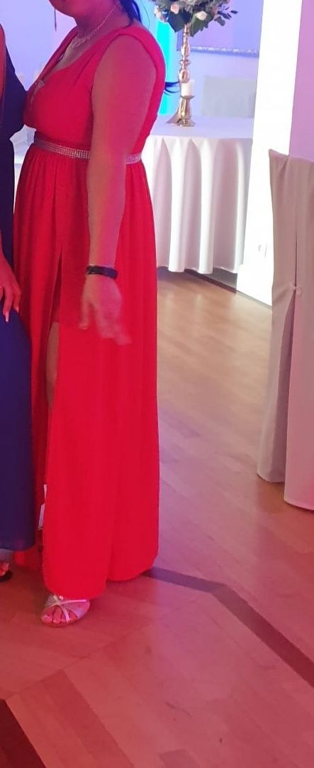 Suknia czerwona na wesele M/L z rozcięciem