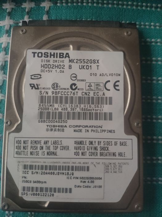 Dysk Toshiba 2.55 250gb 5400rpm