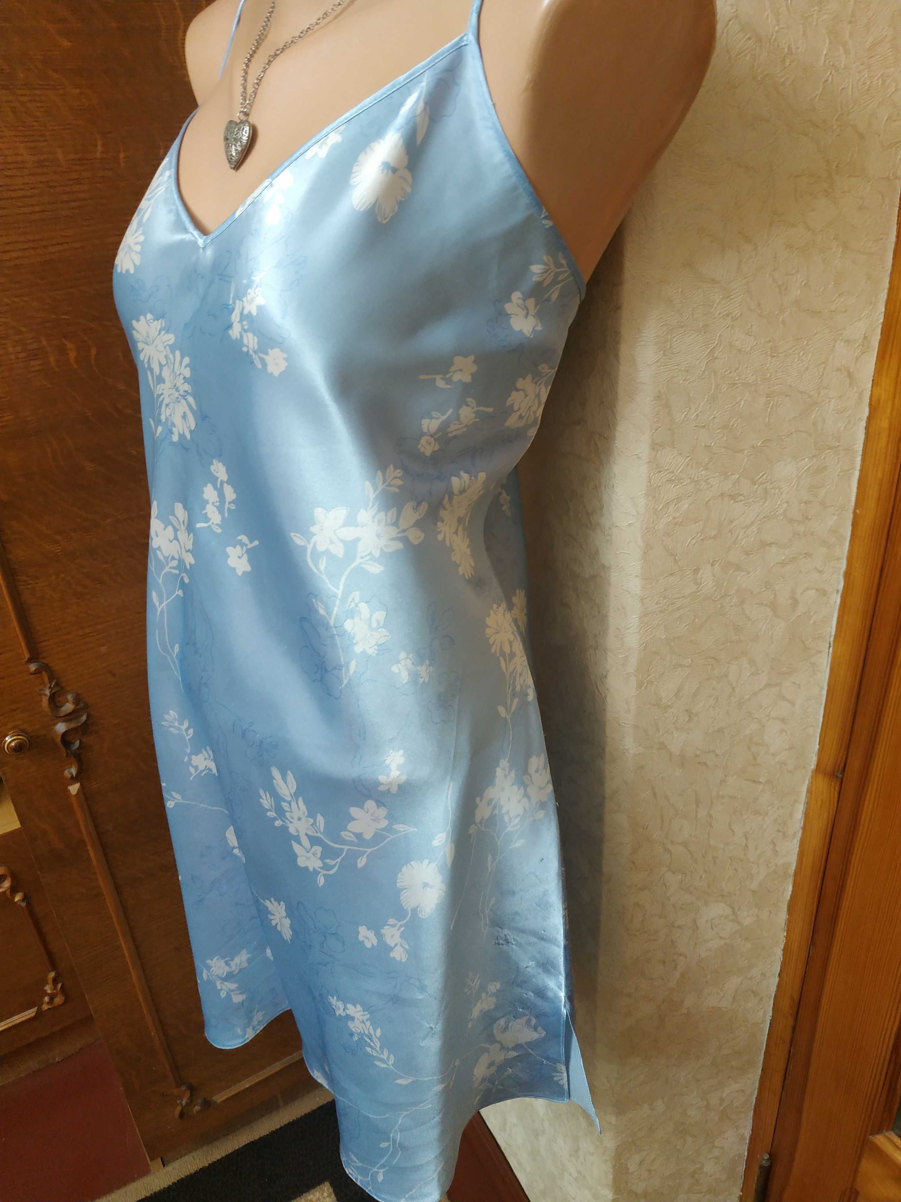 Еротичний ніжно блакитний пеньюар з квітковим принтом_L (48-50 розмір)