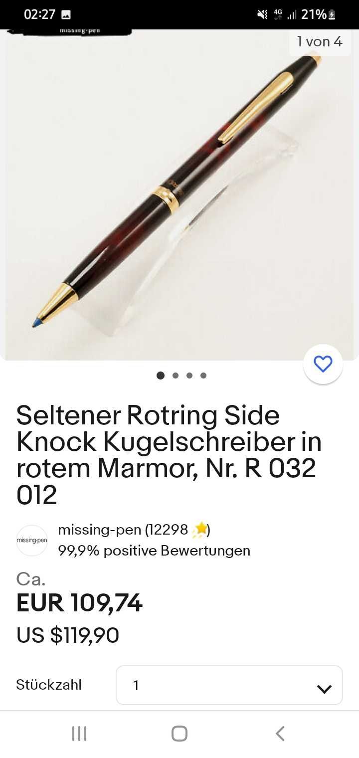 Авторучка шариковая Rare Rotring боковая автоматика.