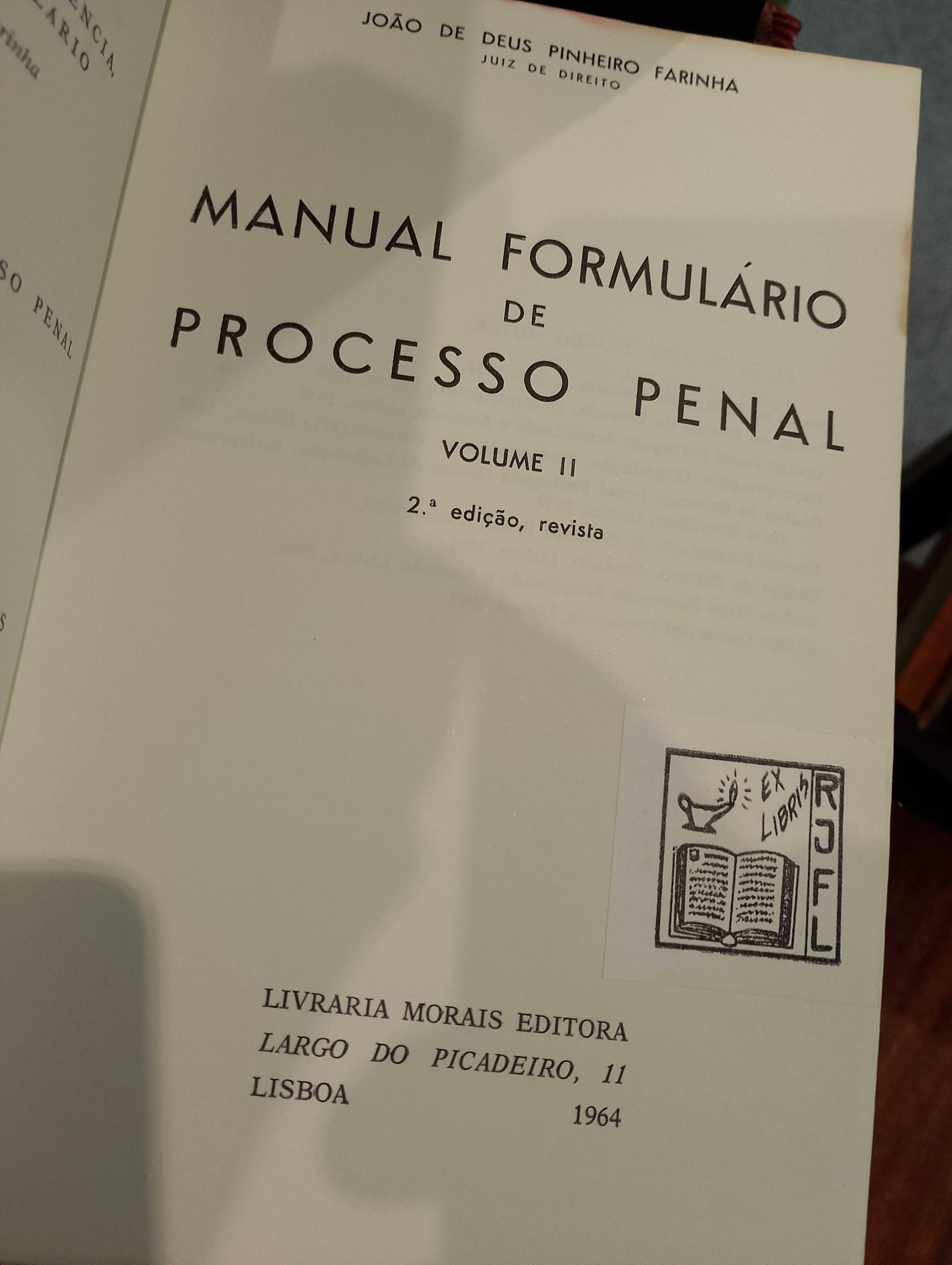 Manual Formulário de Processo Penal 1964 João de Deus Pinheiro Farinha