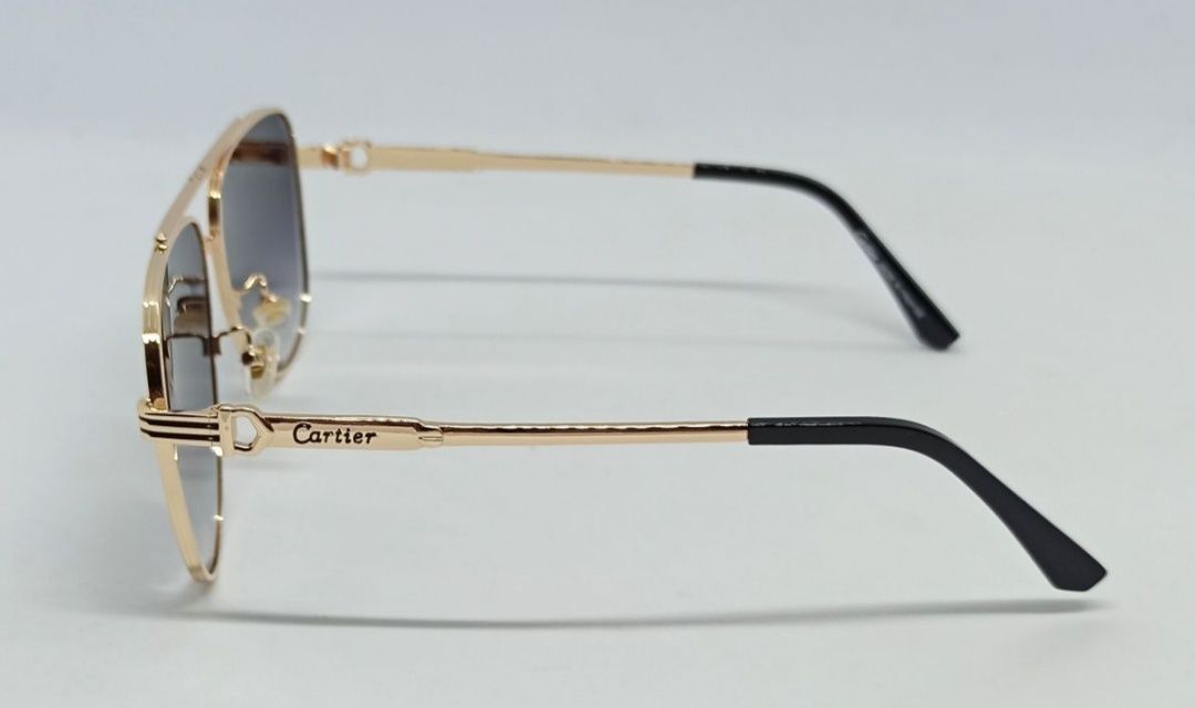 Cartier очки капли мужские коричн и серый градиент в золотом металле