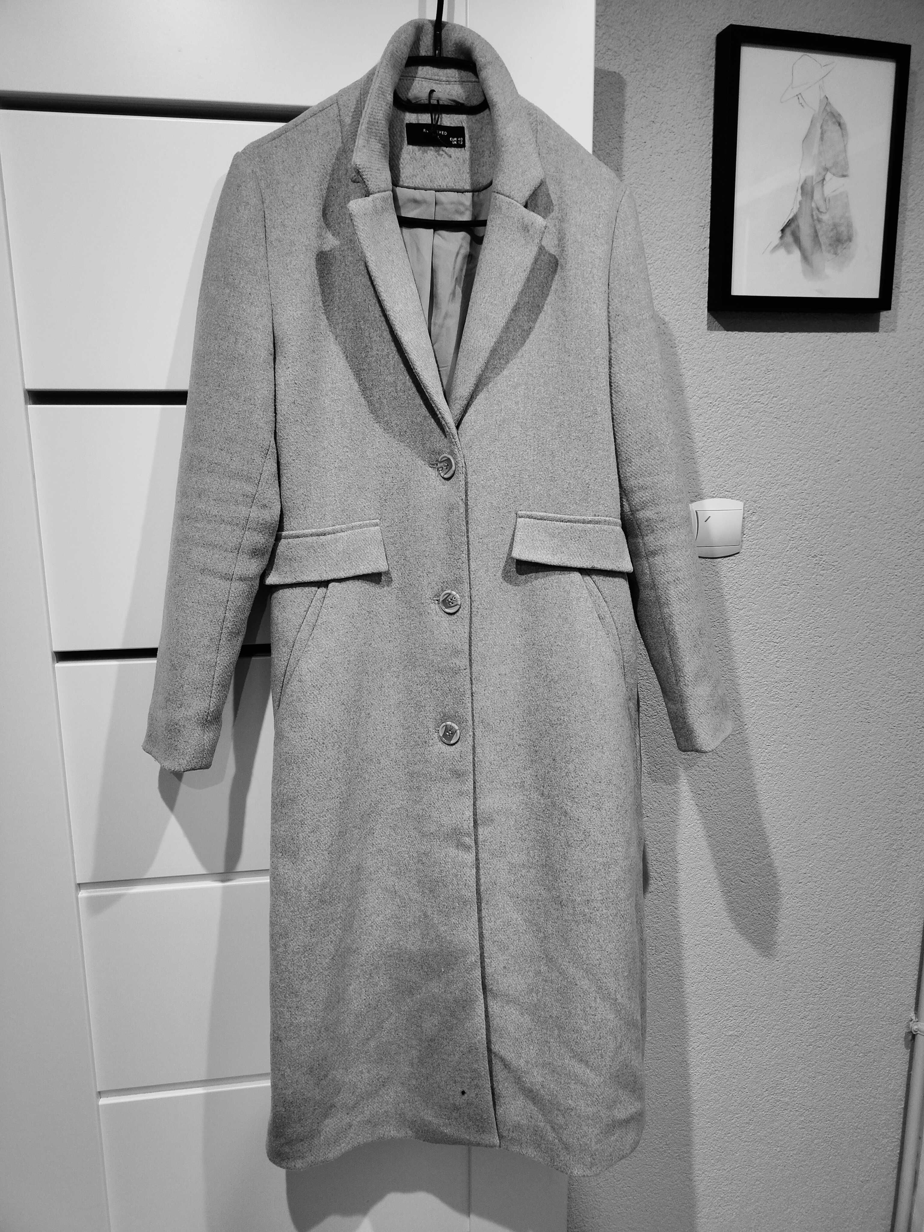 Reserved szary długi elegancki płaszcz damski L