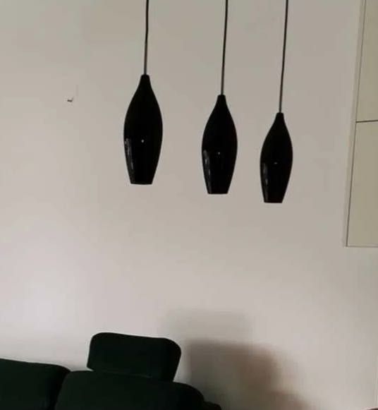 3 lampy wiszące czarna szkło nowoczesna