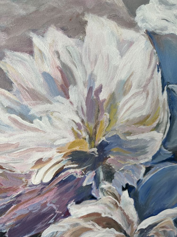 Obraz ręcznie malowany Halina Skrzeczyna 80x80 kwiaty