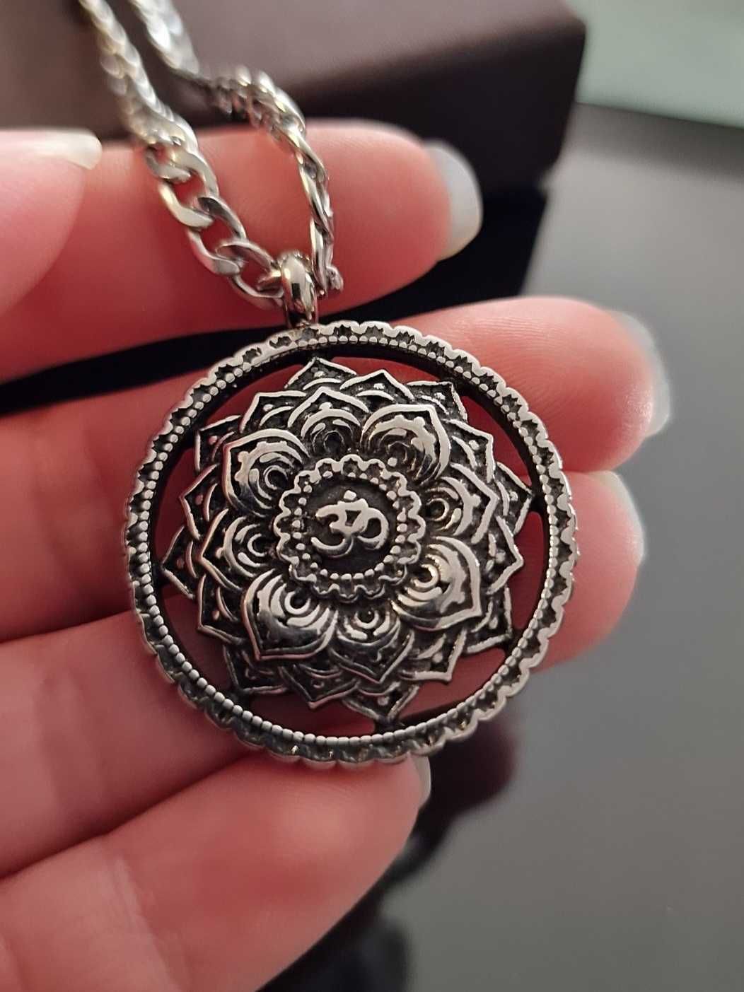 Fio colar necklace om mandala aço inoxidável 316L