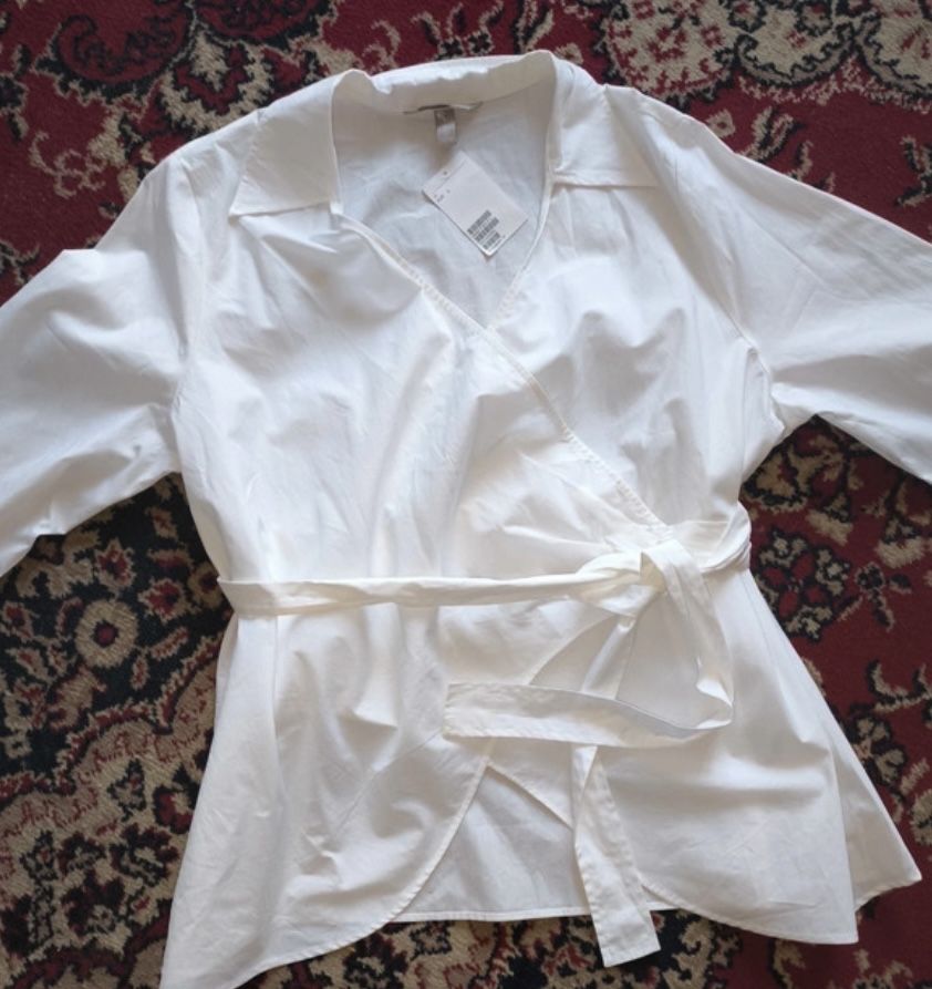 H&M biała nowa kopertowa bawelniana koszula bluzka L/XL