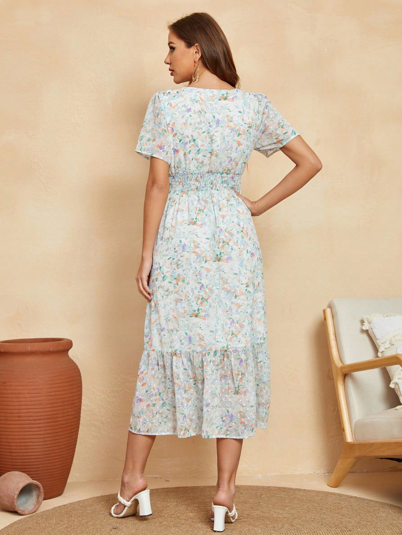 Sukienka Letnia Boho Wzorzysta Rozklsozowana Plumeti Midi Anany L 40