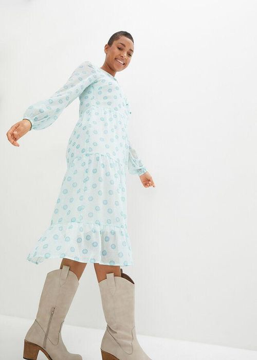 B.P.C sukienka szyfonowa turkusowa we wzory r.54