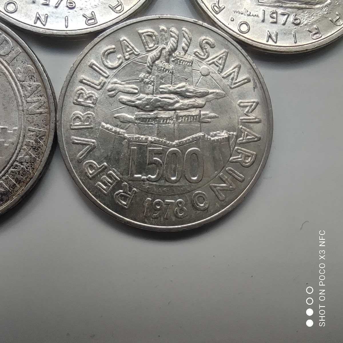 San Marino zestaw 5 srebrnych monet 500 lirów srebro Ag piękne