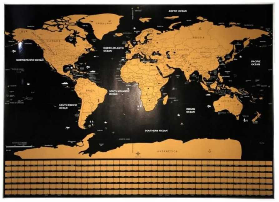 Mapa świata - zdrapka z flagami + akcesoria